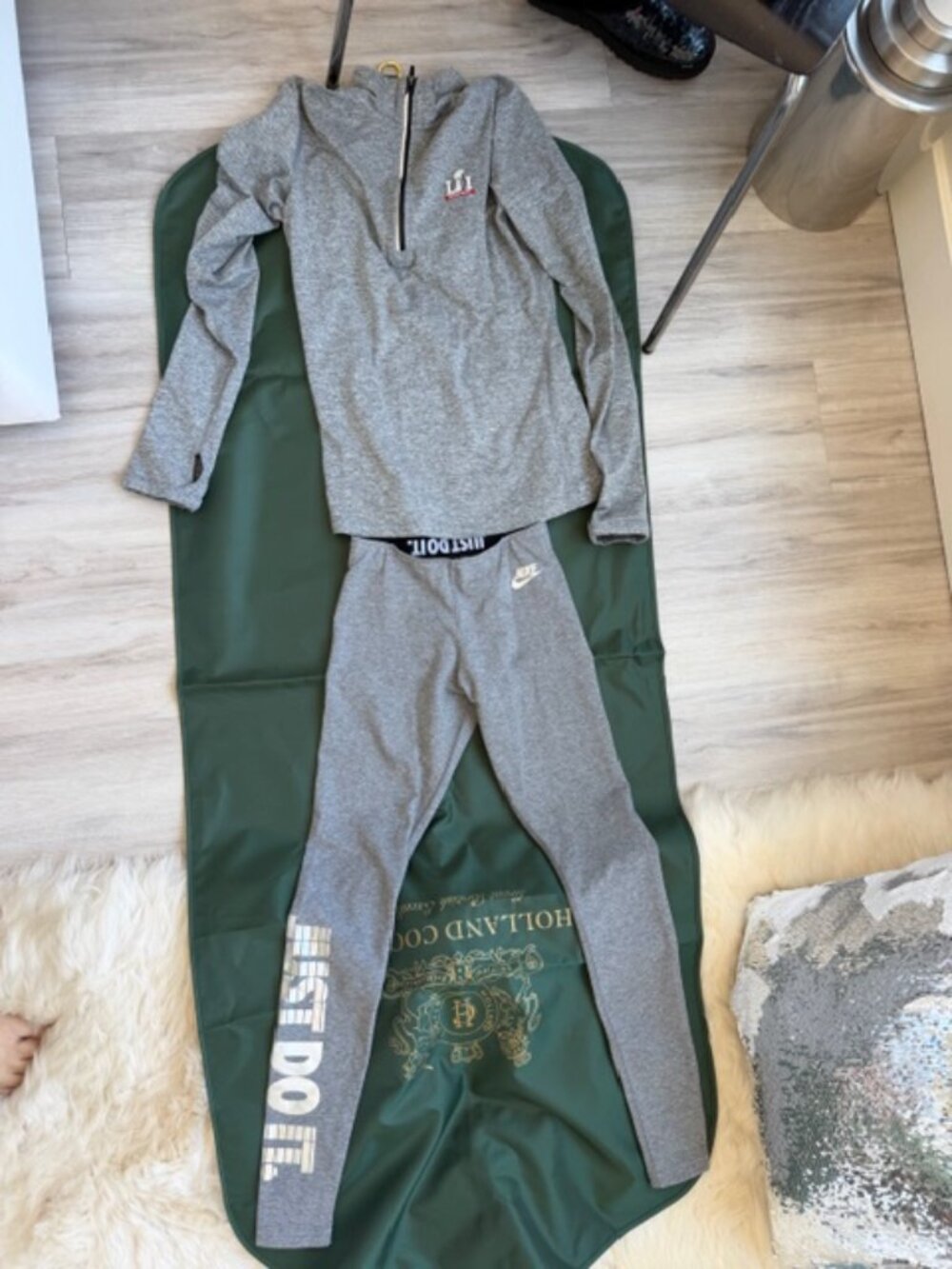 Nike Joggers and top, Heather Grey with silver logo on joggers, Size XS